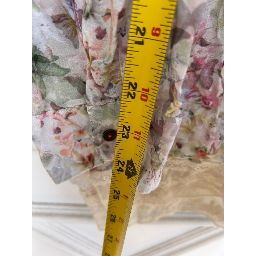 3J Workshop Johnny Was Floral Cotton Silk Lace Trim Button Down Shirt Large - Picture 13 of 14